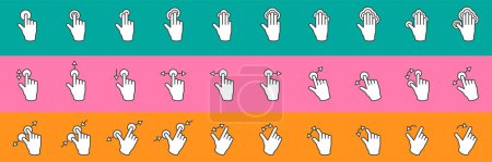 Photo for Hand gesture icon set of various shapesIncluded icons as fingers interaction, pinky swear, forefinger point, greeting, pinch, hand washing and more. Vector illustration - Royalty Free Image