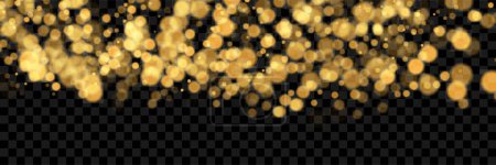 Photo for Sparkling golden particles, glowing bokeh lights isolated on dark transparent background. Vector illustration - Royalty Free Image