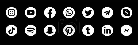 Realistische Social-Media-Logotyp-Sammlung. Runde Social-Media-Icons oder Social-Network-Logos flache Vektorsymbole. Vektorillustration