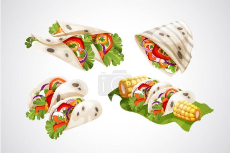 Illustration for Mexican food, sandwich and snacks, illustration - Royalty Free Image