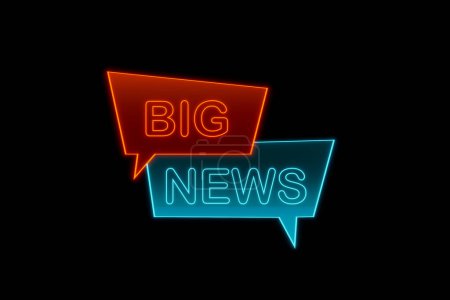 Big news. Glowing banner with the  text "Big News" in orange and blue. Information sign, interview, announcement message, news even, social media, communication and publicity event.