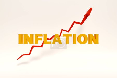 Inflación, subida de precios y cuestiones sociales. Flecha roja creciente como símbolo del aumento de los precios y el aumento de la inflación. Ilustración 3D 