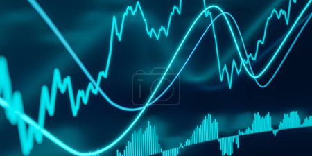Börsendiagramm. Börsenindex Liniendiagramm oder Aktiendiagramm auf einem Handelsbildschirm. Banken, Aktienhandel und Unternehmen. 3D-Illustration