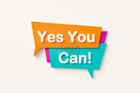 Téléchargez les photos : Si, tu peux ! Bulle vocale en texte orange, bleu, violet et blanc. Motivation, phrases et concepts. Illustration 3D - en image libre de droit
