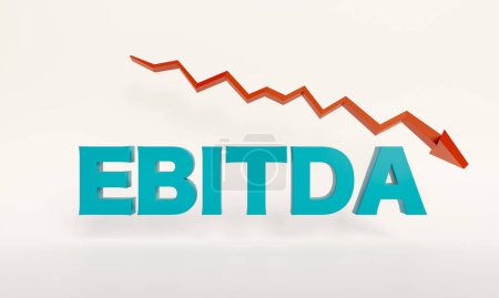 Foto de EBITDA (Ganancias antes de intereses, impuestos, depreciación y amortización) en letra azul. EBITDA Negativo, ganancias, impuestos, depreciaciones y amortizaciones. Ilustración 3D - Imagen libre de derechos