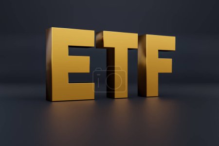 Téléchargez les photos : ETF (Exchange Traded Funds) en lettres d'or. Les ETF investissent dans un panier d'actions ou d'obligations d'un pays ou d'un secteur. Bourse, concept d'investissement ETF. Illustration 3D - en image libre de droit