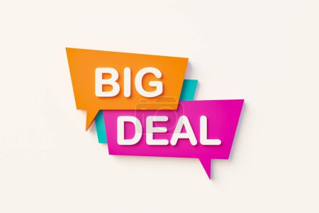 Photo for Big Deal - Speech bubble. Cartoon speech bubble in orange, blue, purple and white text. Shopping and trading concept. 3D illustration - Royalty Free Image