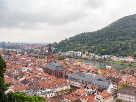 Photo for Heidelberg, Baden-Wuerttemberg, Germany Oktober 2021. Heidelberg Castle and on the right the city view with the beautiful old town of Heidelberg. - Royalty Free Image