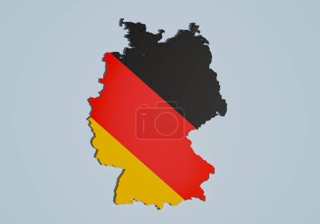 L'Allemagne. Carte 3D de l'Allemagne avec les couleurs nationales du drapeau en noir, rouge et jaune comme surface. Modèle pour insérer votre propre texte. Illustration 3D.