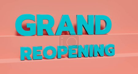 Photo for Grand reopening, web banner and sign. Bluish green shiny plastic letters. Business, opening event and retail marketing concept. 3D illustration - Royalty Free Image