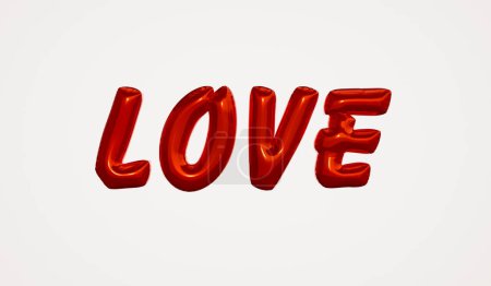 Foto de Amor, emociones. La palabra "AMOR" escrita en letras de globos rojos. Emoción y San Valentín concepto. Animación 3D - Imagen libre de derechos