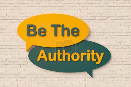 Photo for Be the authority.Cartoon speech bubble in yellow and dark green, brick wall. Authority, teacher, obedience, punishment, parents, mental stress, adult, strength. - Royalty Free Image