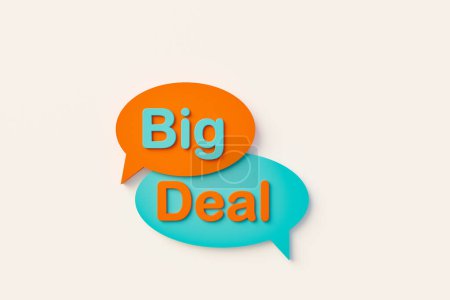 Photo for Big deal, online speech bubble. Chat bubble in orange, blue colors. Agreement, information, making money and investment concepts. 3D illustration - Royalty Free Image