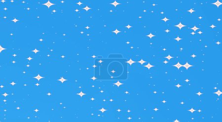 White stars and blue background. Random star pattern design. Usable as background, wallpaper, template or surface. Procedural graphic, 3D render.