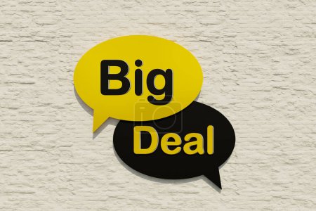 Photo for Big Deal - Speech bubble. Cartoon speech bubble in yellow and black. Agreement, comercial activity and autcion concept. 3D illustration - Royalty Free Image