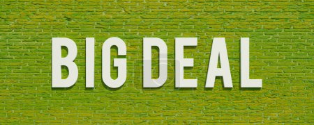 Photo for Big deal - banner, sign. Background green brick wall. Big deal in bright capital letters. Shopping, commercial sign, buying, selling, retail, commercial activity, making money and discount. 3D illustration - Royalty Free Image