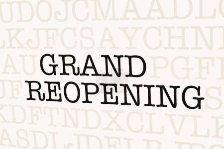 Photo for Grand Reopening - page with letters. Page with letters in typewriter font. Part of the text in dark color. Reopening, business and new beginnings concept. - Royalty Free Image