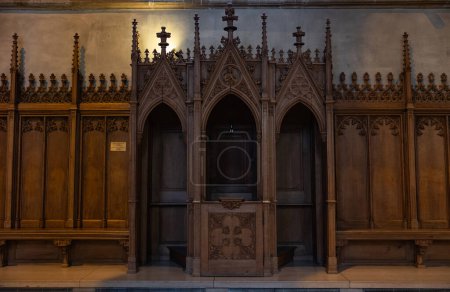 Photo for Confessional in the church, Cathdrale NotreDame in Luxembourg. Historic church built in the years 1631 - 1621. Resting place of John the Blind, King of Bohemia and Count of Luxembourg. - Royalty Free Image