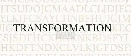 Téléchargez les photos : La transformation. Page avec des lettres aléatoires et le mot "Transformation" en noir. Variation, déplacement, transition ou altération. - en image libre de droit