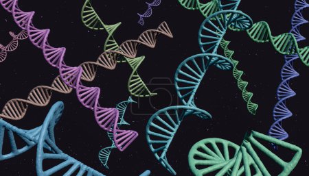 Foto de Hilos de ADN multicolor. Sience, biotecnología, genoma, tecnología de ARN, investigación de laboratorio, desarrollo de vacunas, concepto de ciencia genética y médica. ilustración 3d - Imagen libre de derechos