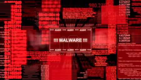 Téléchargez les photos : Alerte Malware, panneau d'avertissement à l'écran. Message système, cybercriminalité, piratage, menace, sécurité du réseau, virus informatique. - en image libre de droit