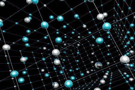 Foto de Alambre abstracto, nodos metálicos azul y blanco, red de polígonos. Ciencia, conectoins, alambre, futurista, sistema y digital, formas, geometría. Ilustración 3D - Imagen libre de derechos