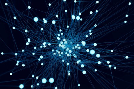 Foto de Red abstracta de polígonos o plexos azules. Ciencia, conectoins, alambre, futurista, sistema y digital, formas, geometría. Ilustración 3D - Imagen libre de derechos