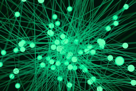 Foto de Red abstracta de polígonos o plexos verdes. Ciencia, conectoins, alambre, futurista, sistema y digital, formas, geometría. Ilustración 3D - Imagen libre de derechos