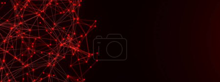Foto de Red de polígonos en rojo. Plexo abstracto, ciencia, conexiones, cable, sistema y digital, geometría. - Imagen libre de derechos