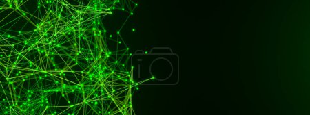 Foto de Red de polígonos en verde. Plexo abstracto, ciencia, conexiones, cable, sistema y digital, geometría. - Imagen libre de derechos