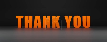 Je vous remercie. Bannière avec le message, merci, en lettres majuscules orange. Remerciements, gratitude, compliments, commentaires. Illustration 3D