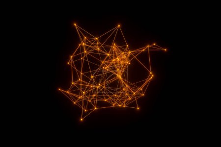 Foto de Red de polígonos en naranja. Plexo abstracto; ciencia; conexiones; alambre; sistema y geometría digital. - Imagen libre de derechos