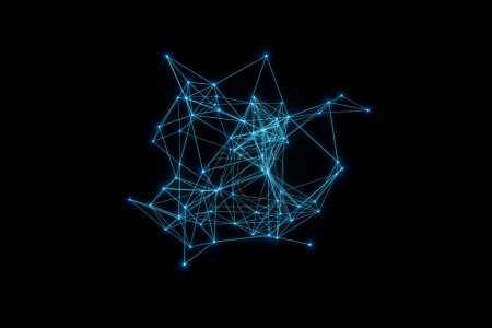 Red de polígonos en azul. Plexo abstracto, ciencia, conexiones, alambre, sistema y geometría digital.