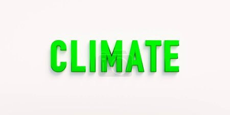 Climat, bannière ou signe. Le mot "climatek" en majuscules vertes. Température, chaleur, froid, atmosphère, environnement. Illustration 3D