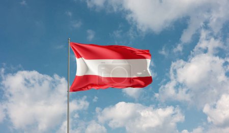 Photo for Flag Austria against cloudy sky. Country, nation, union, banner, government, Austrian culture, politics. 3D illustration - Royalty Free Image