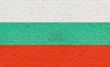 Bulgaria flag colors painted on a brick wall. National colors, country, banner, government, Bulgarian culture, politics.