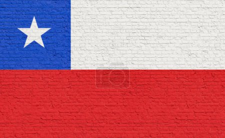 Die Farben der chilenischen Flagge auf eine Ziegelwand gemalt. Nationalfarben, Land, Banner, Regierung, chilenische Kultur, Politik.