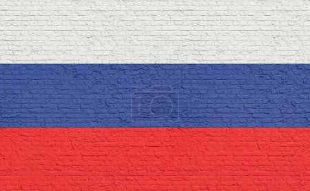 Russia flag colors painted on a brick wall. National colors, country, banner, government, Russian culture, politics.
