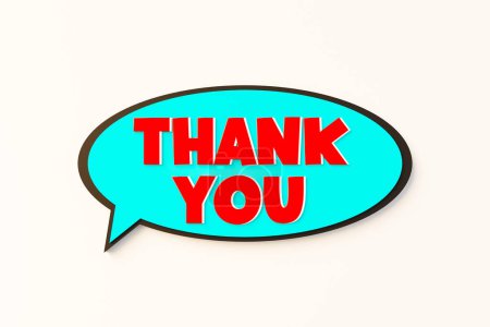 Thank you, cartoon speech bubble. Colored online chat bubble, comic style. Thankful, gratitude, thank you - phrase, congratulating, respect. 3D illustration