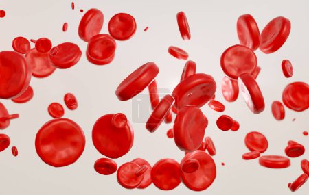 globules rouges, fond blanc. Flux sanguin, plaquettes, plasma sanguin. Illustration 3D