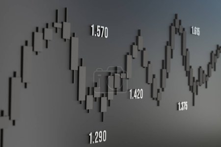 Abstract gray candle stick chart, stock market and exchange. Business, financial markets, data and trading concept. 3d illustration