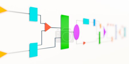 Multicolored business flow chart to visualize a concept, industrial process, organization, procedures or strategy. Workflow, operation, planning, steps, sequence and development.