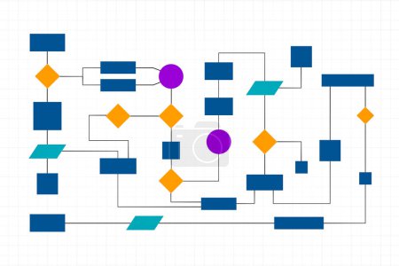 Multicolored business flow chart, workflow. Visualizing organizations, concept, industrial process or strategy. Operation, planning, sequence and development.