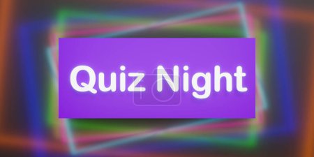 Noche de preguntas. Banner púrpura, letrero informativo, fondo de color. Juegos de ocio, entretenimiento, evento, diversión, examen, bingo, junto con amigos.