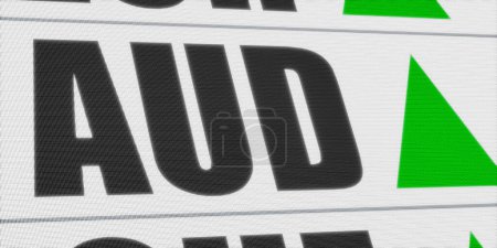 Photo for Austral dollar currency symbol and green arrow, rising AUD. Currency exchange, trading, global business. - Royalty Free Image