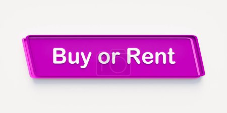 Buy or rent. Purple colored banner. Business, leasing, consumerism, investment, contract, choice.