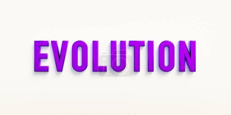 Foto de Evolución, estandarte - signo. La palabra "evolución" en mayúsculas púrpuras. Desarrollo, crecimiento, expansión, cambio, proceso natural. Ilustración 3D - Imagen libre de derechos