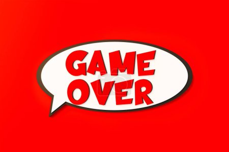 Game over. Cartoon-Sprechblase. Farbige Online-Chat-Blase, Comic-Stil. Ende, Ende, letztes Spiel, Herausforderung, Videospiel. 3D-Illustration