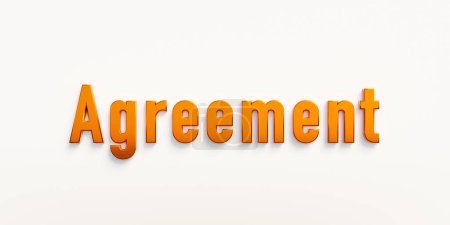 Photo for Agreement, banner - sign. The word "agreement" in bronze letters. Consensus, negotiation, contract, bargain, charter, arrangement, transaction. 3D illustration - Royalty Free Image