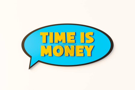 Time is money. Cartoon speech bubble. Colored online chat bubble, comic style. Making money, investment, business, budget, savings. 3D illustration